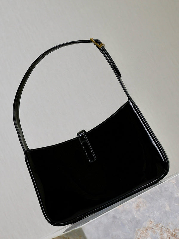 Sac YSL 2025 Le5A7 25cm en cuir verni noir et doré