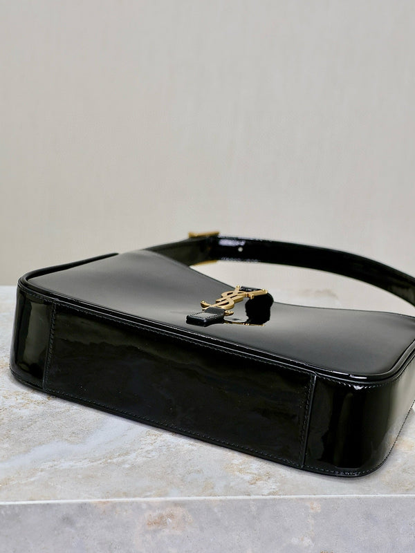 Sac YSL 2025 Le5A7 25cm en cuir verni noir et doré
