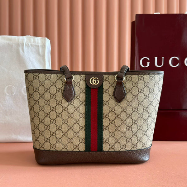 GG 2025 Sac Cabas Ophidia 31cm Toile Marron Ébène Cuir
