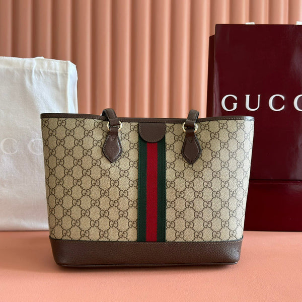 GG 2025 Sac Cabas Ophidia 31cm Toile Marron Ébène Cuir