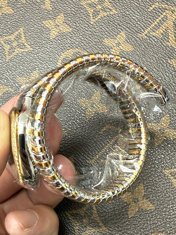Montre Bvlgari Serpenti Tubogas 35mm Diamants pour Femme en Or et Argent avec Cadran Noir