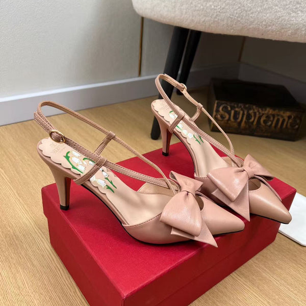 Slingback con tacco alto 5 cm Cel in pelle di vitello con logo nero e oro