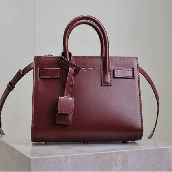 Sac Cabas Nano Saint Laurent Sac De Jour Cuir de veau bordeaux