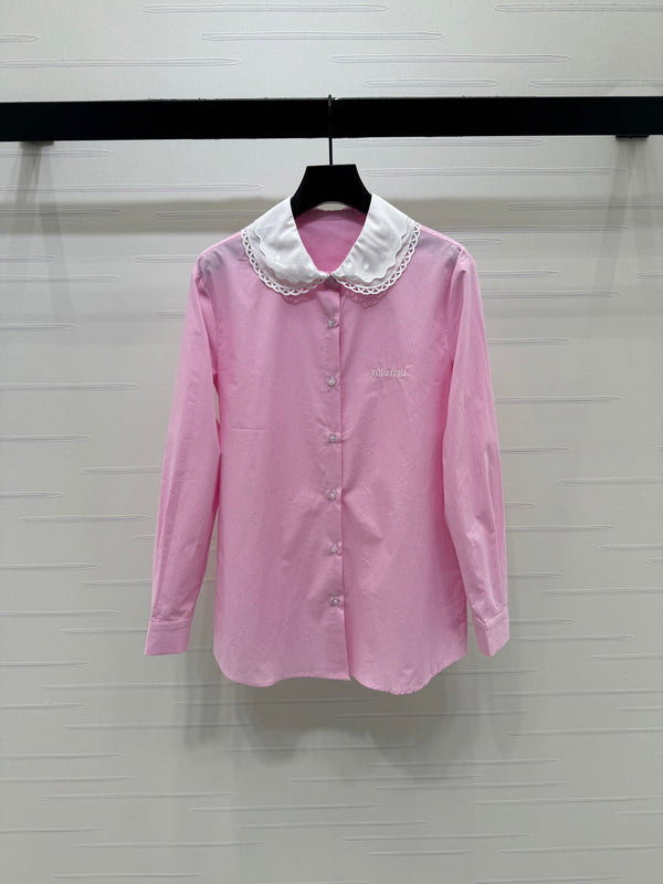 Miu Peter Pan Collar Plaid Shirt Cotton 392635