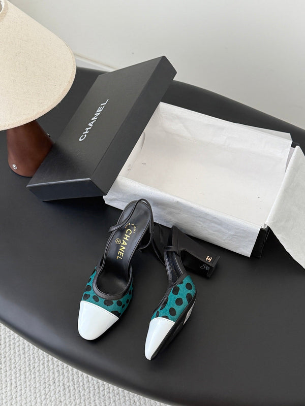 CC Slingback Pums Green Black Spotted Calfskin 840021