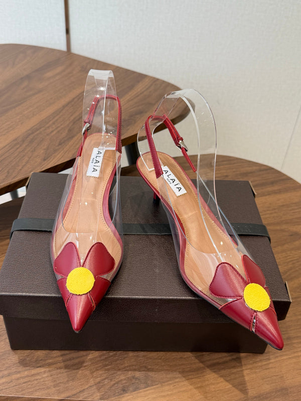 Alaia Round Flower Slingback Pumps 55mm Cowhide Clear PVC 889943