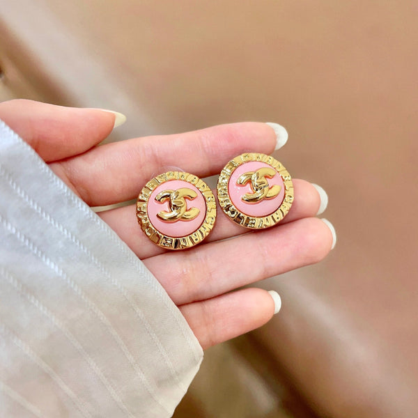 CC Round Stud Earrings Enamel 65965