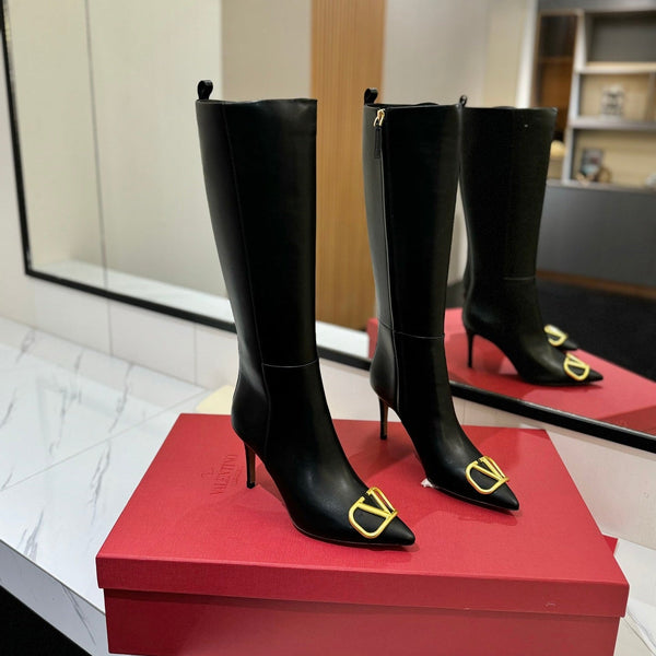 VLTN Garavani 26W VLogo High-Top Boots Pointed Toe Leather 145152
