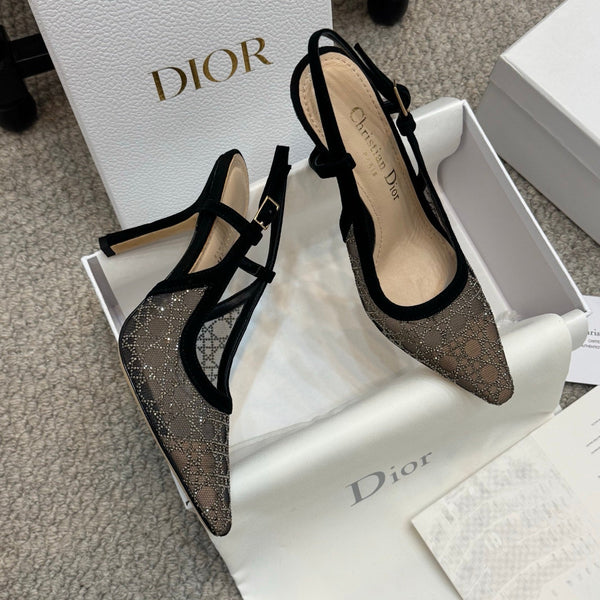 CD Rhinestone 10cm Slingback Sandals Mesh 157559