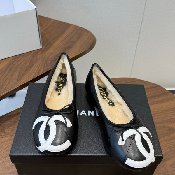 CC 26S Coco Beach Ballet Flats Bow Shearling Lining Lambskin 158502