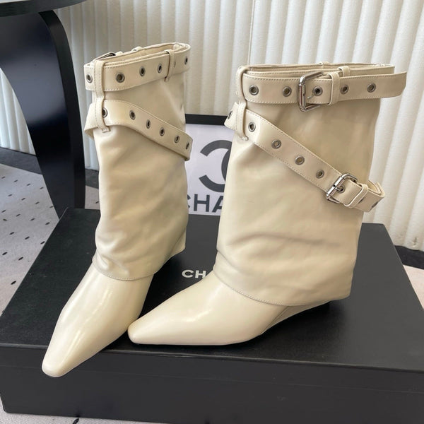 CC FW26 Pointed-Toe Wedge Mid-Calf Boots Leather 190032