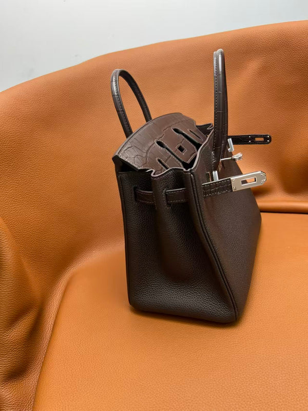 HM BIRKIN 25CM Dark Taupe CROCODILE AND TOGO LEATHER SILVER HARDWARE