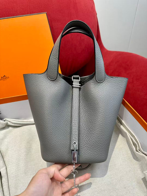 Sac HM Picotin Lock 18 Cuir de vachette Gris