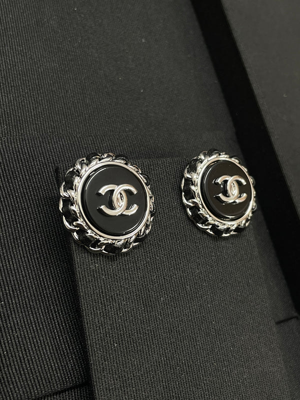 25P EARRING IN COPPER BLACK LEATHER-THREADED OVAL