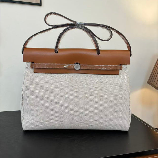 HERBAG MESSENGER 39 BAG IN BROWN CANVAS WAXED LEATHER