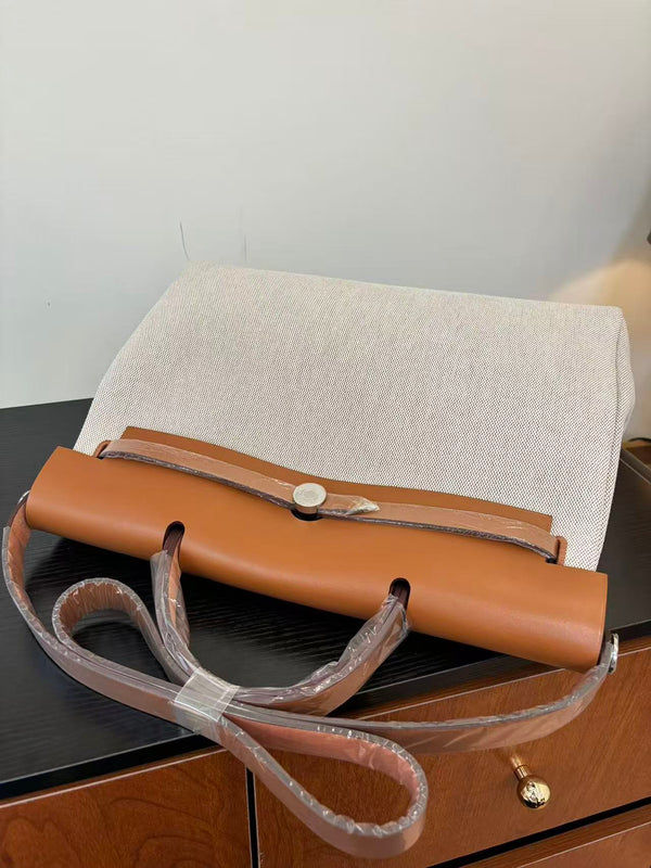 HERBAG MESSENGER 39 BAG IN BROWN CANVAS WAXED LEATHER