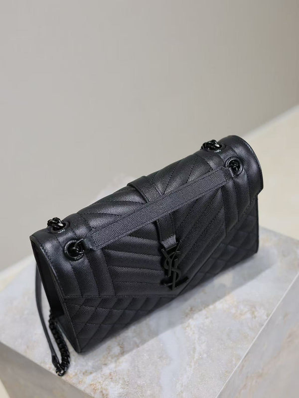 YSL Envelope Chain Large Bag 24cm Black Cowhide