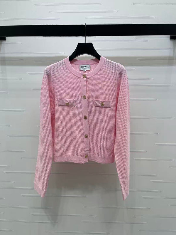Chanel 2026 Cardigan en tricot à col rond, sequiné, soie et laine
