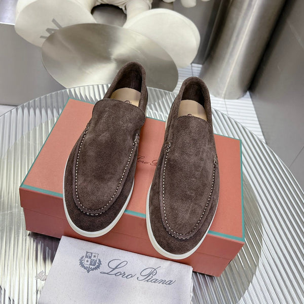 Mocassini estivi Loro Piana in pelle scamosciata blu navy