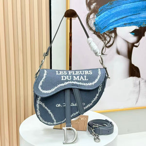 CD Saddle Bag Strap With Strap 24cm Blue Cotton