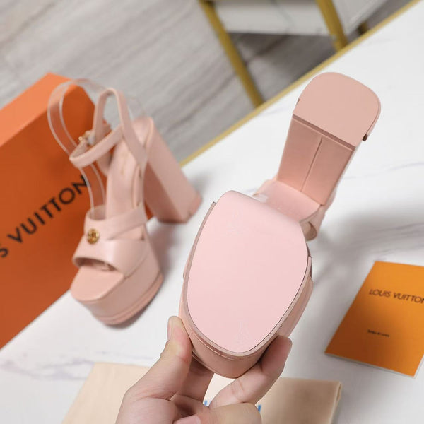 LV Maya Heeled Platform 13cm Sandals Nude Pink Leather