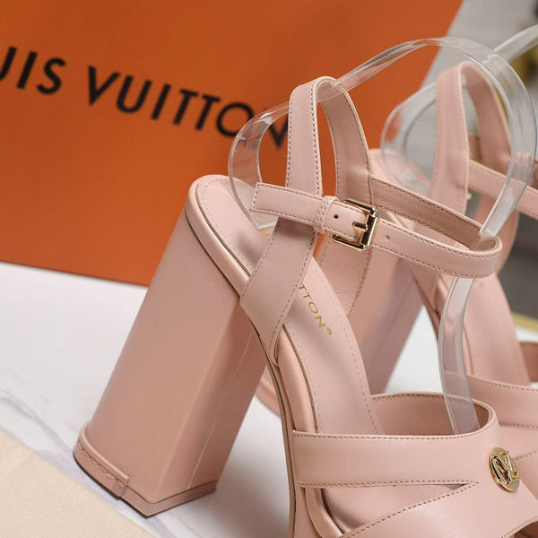 LV Maya Heeled Platform 13cm Sandals Nude Pink Leather