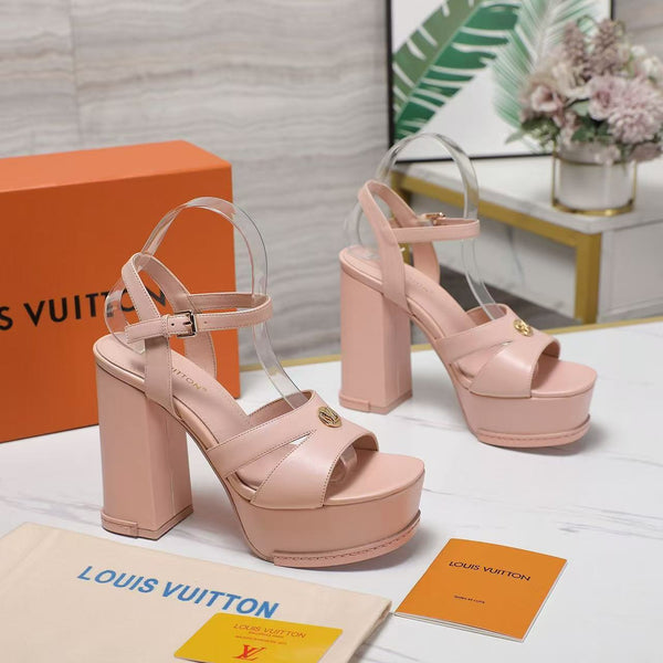 LV Maya Heeled Platform 13cm Sandals Nude Pink Leather