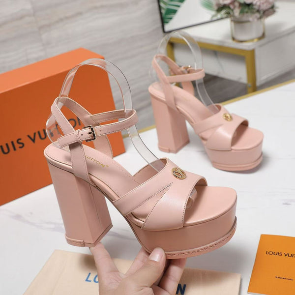 LV Maya Heeled Platform 13cm Sandals Nude Pink Leather