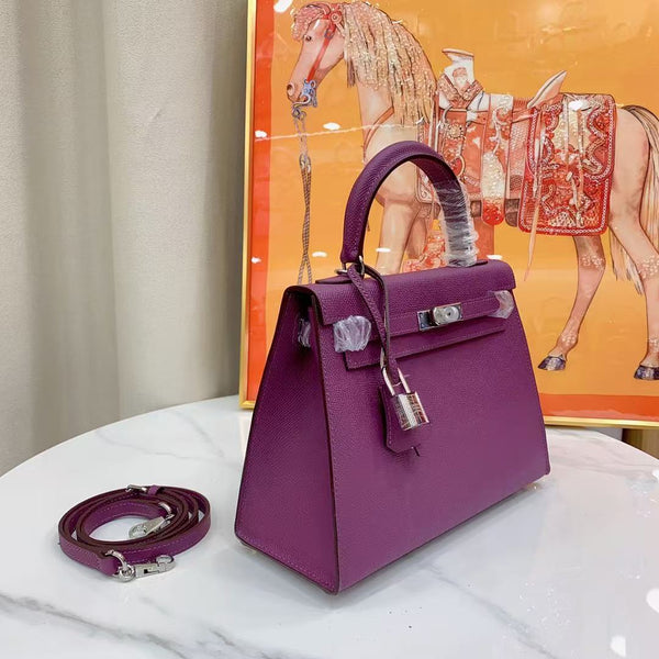 HM Kelly 25cm Cuir Épsom Violet Finitions Argentées