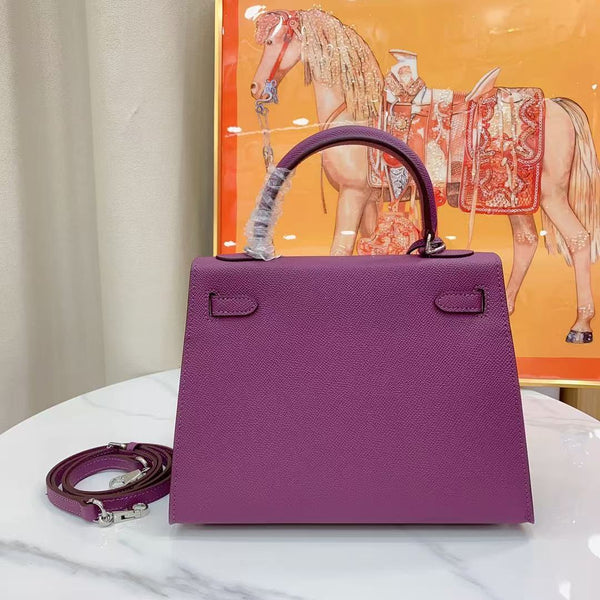 HM Kelly 25cm Cuir Épsom Violet Finitions Argentées