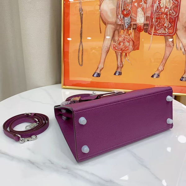 HM Kelly 25cm Cuir Épsom Violet Finitions Argentées