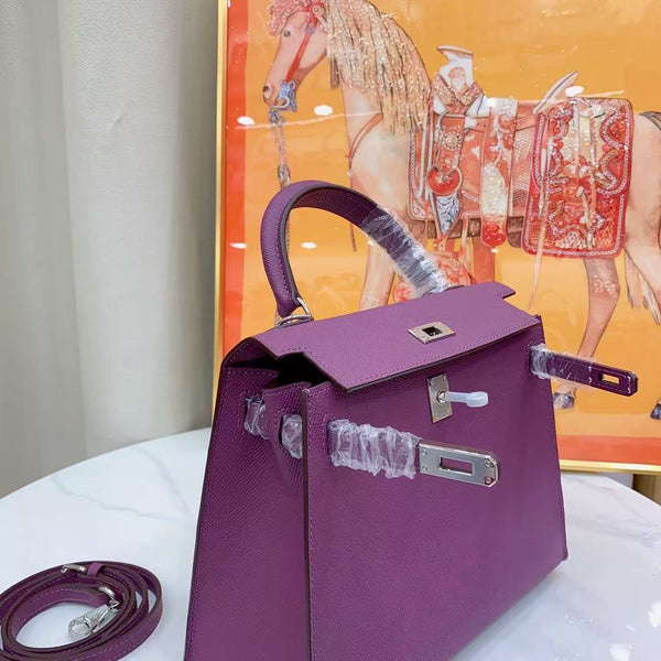 HM Kelly 25cm Cuir Épsom Violet Finitions Argentées