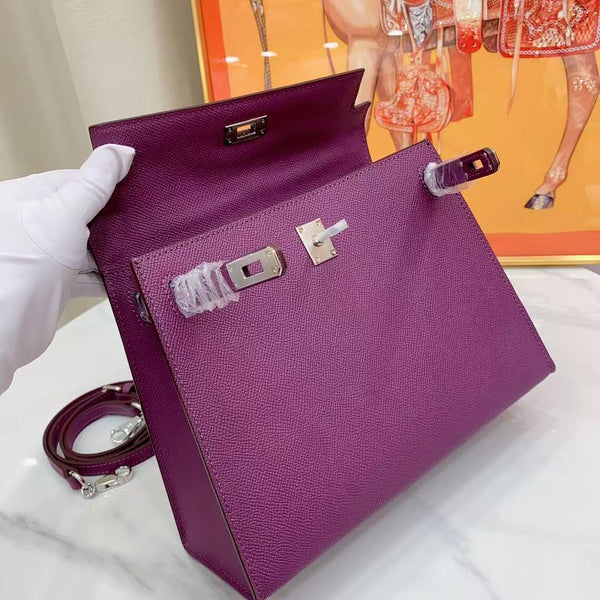 HM Kelly 25cm Cuir Épsom Violet Finitions Argentées