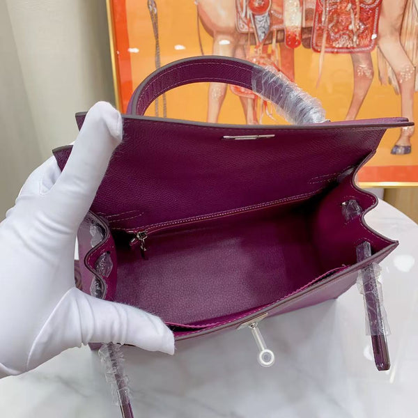 HM Kelly 25cm Cuir Épsom Violet Finitions Argentées