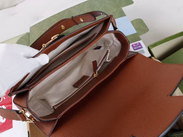 Gucci Horsebit Bag 25cm Blue mix Brown Leather Canvas
