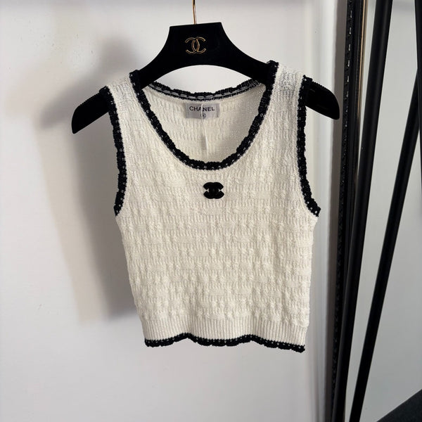 Débardeur en maille Chanel noir et blanc cassé