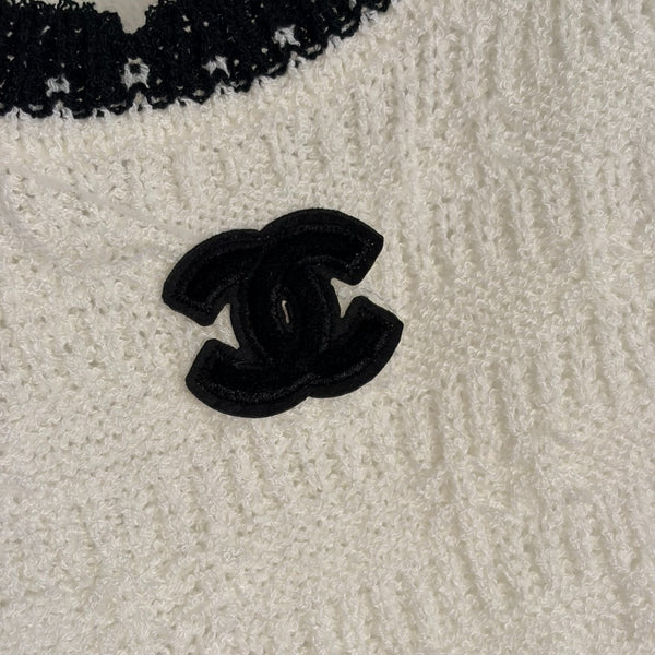 Débardeur en maille Chanel noir et blanc cassé