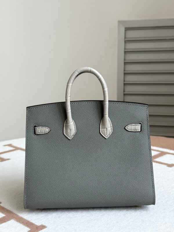 HM Birkin Faubourg 20 Grey & Dark Grey Espom Alligator Embossed Leather