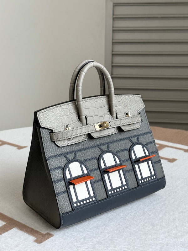 HM Birkin Faubourg 20 Grey & Dark Grey Espom Alligator Embossed Leather