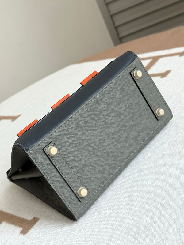 HM Birkin Faubourg 20 Grey & Dark Grey Espom Alligator Embossed Leather