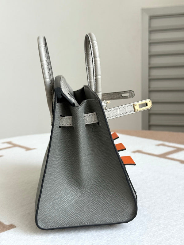 HM Birkin Faubourg 20 Grey & Dark Grey Espom Alligator Embossed Leather