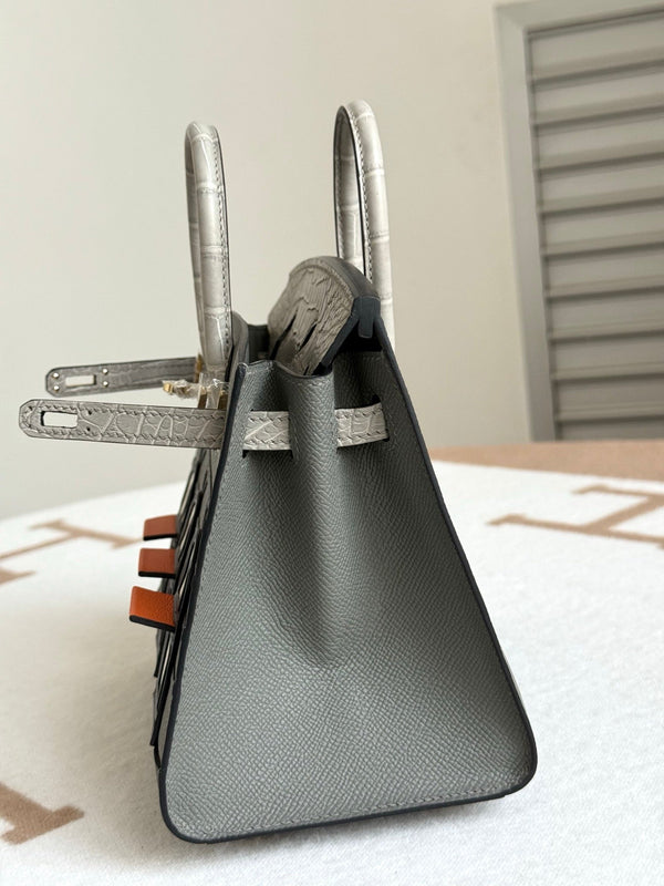 HM Birkin Faubourg 20 Grey & Dark Grey Espom Alligator Embossed Leather