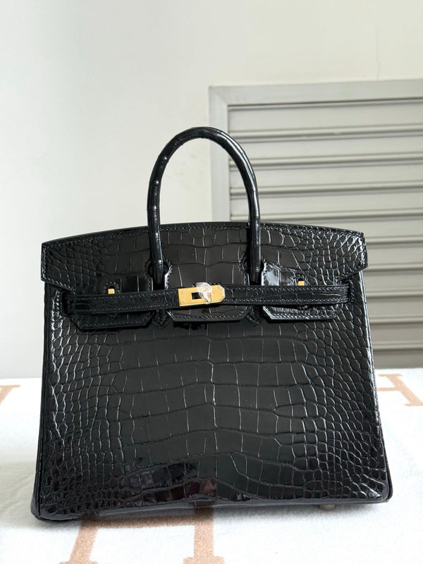 HM Birkin 35cm Black Glossy Crocodile Leather GHW