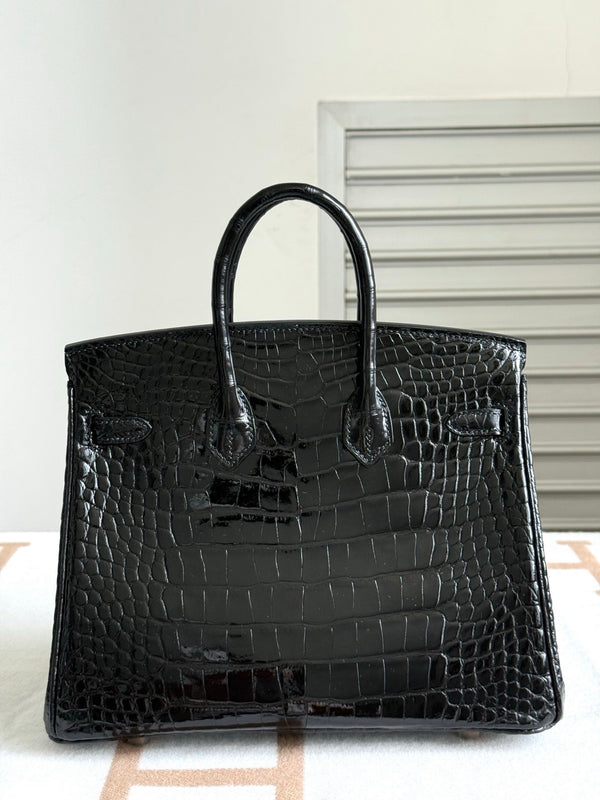 HM Birkin 35cm Black Glossy Crocodile Leather GHW