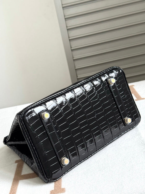 HM Birkin 35cm Black Glossy Crocodile Leather GHW
