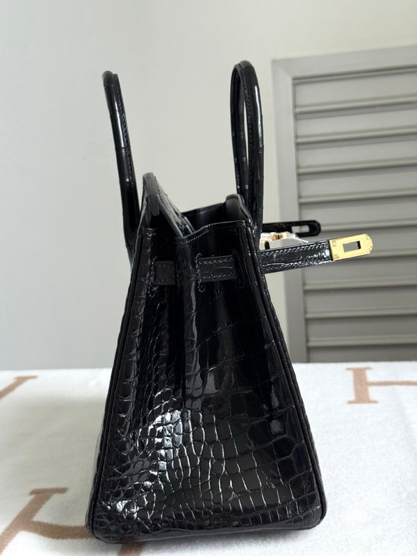 HM Birkin 35cm Black Glossy Crocodile Leather GHW