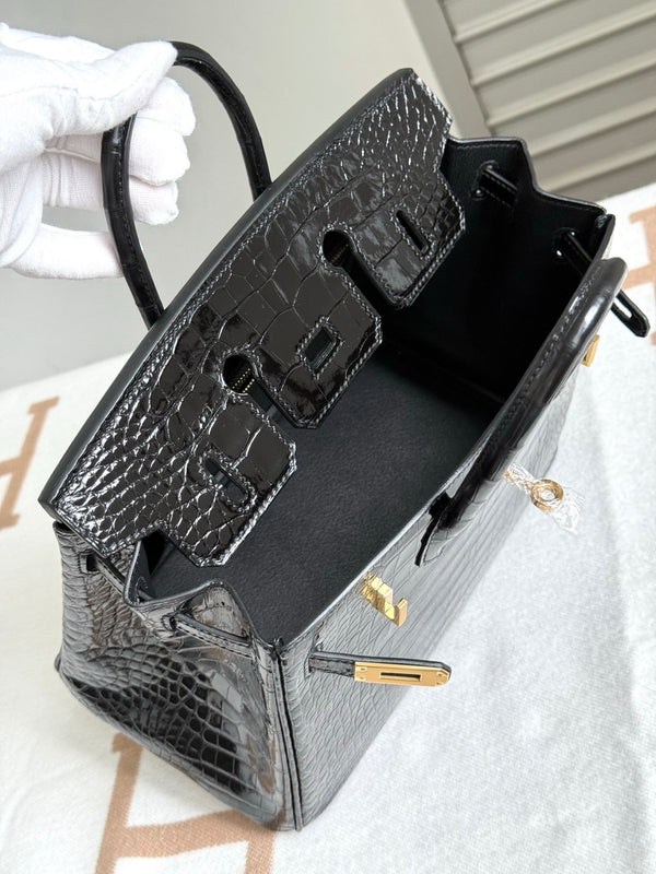 HM Birkin 35cm Black Glossy Crocodile Leather GHW