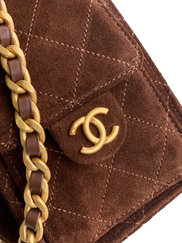 CHANEL 25S HOBO BAG 22 CM IN DARK BROWN SUEDE WITH GOLD HARDWARE