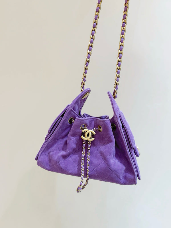 CHANEL 25S HOBO BAG 22 CM PURPLE SUEDE WITH GOLD HARDWARE