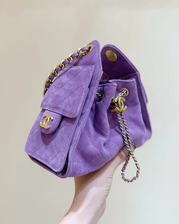 CHANEL 25S HOBO BAG 22 CM PURPLE SUEDE WITH GOLD HARDWARE